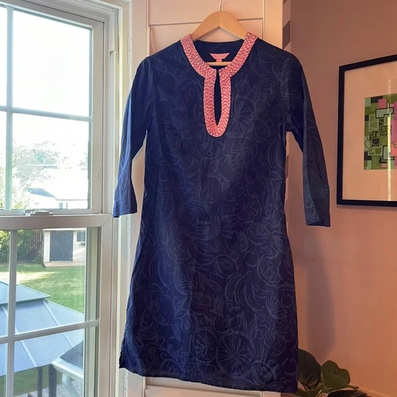Lilly Pulitzer | Dresses | Lilly Pulitzer Navy Blue And Hot Pink Beaded  Eyelet Casual Dress | Poshmark